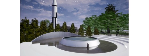 Chairman Dale Strong presents 250000 check for Space Exploration Memorial
