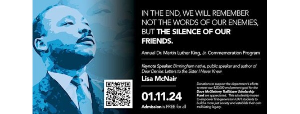 Event reminder UAH hosting event honoring life and legacy of Dr. Martin Luther King Jr