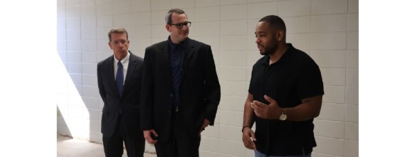 Mayor Battle tours planned expansion space for community Music Technology Center